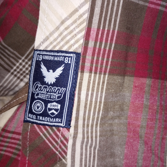 NWOT Company 81 Plaid Button-Down Shirt Red Tan Brown Rodeo Western Cowboy Med - Picture 3 of 6